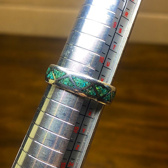 Crushed Turquoise Mosaic Inlay Sterling Silver Southwestern Ring Size 11 - Picture 12 of 17